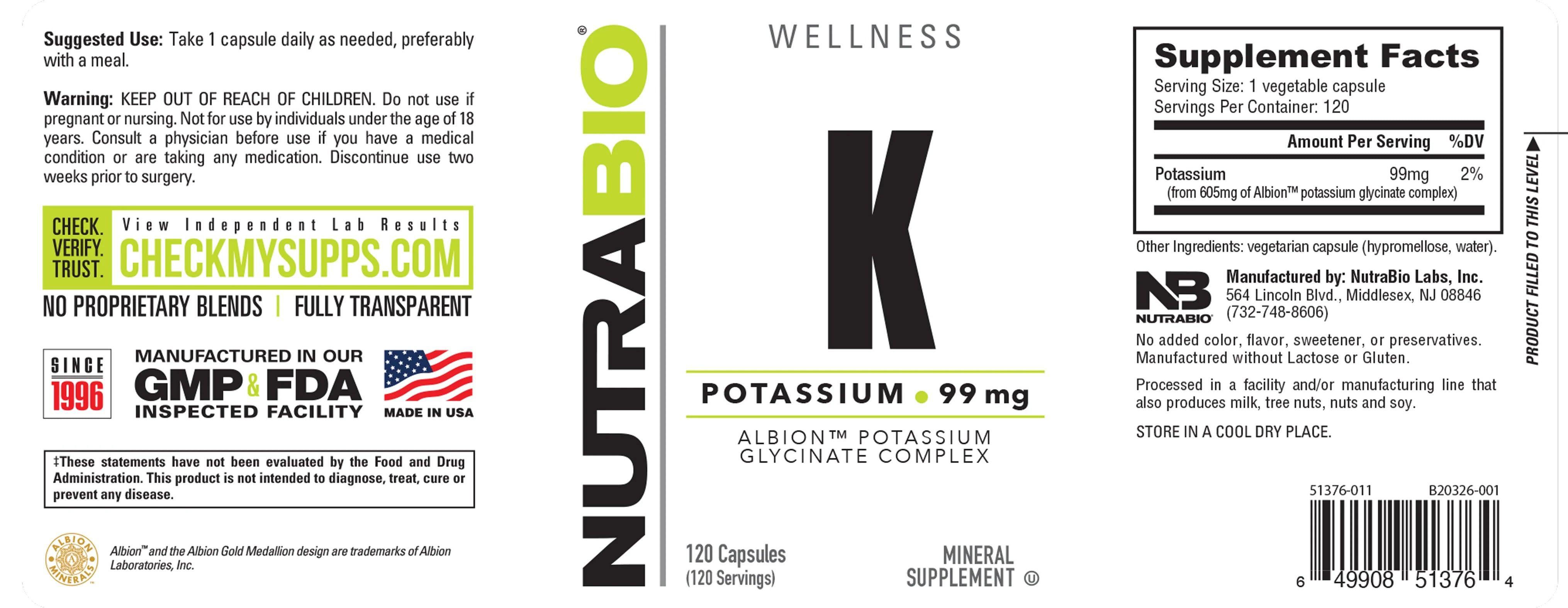 NutraBio | Potasium