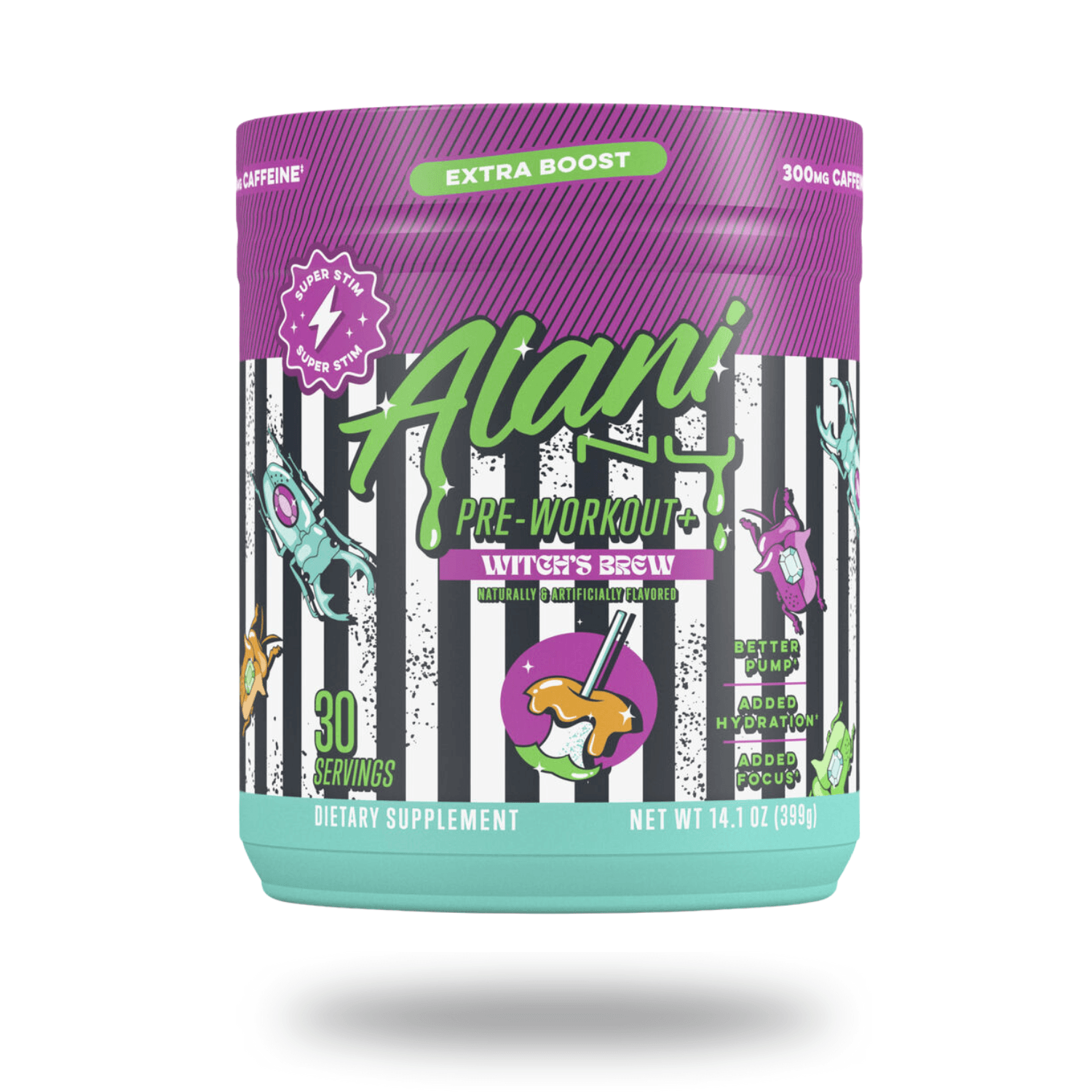 alani nu witches brew og bottle of preworkout +