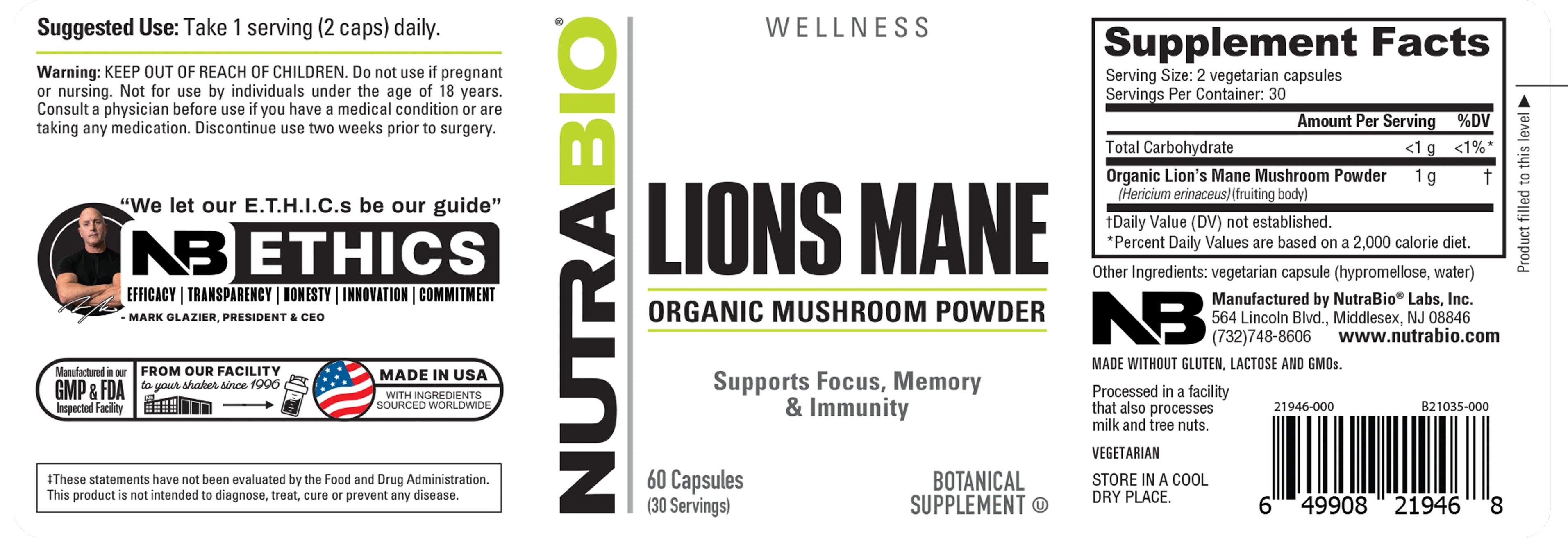 NutraBio | Lions Mane | 500mg