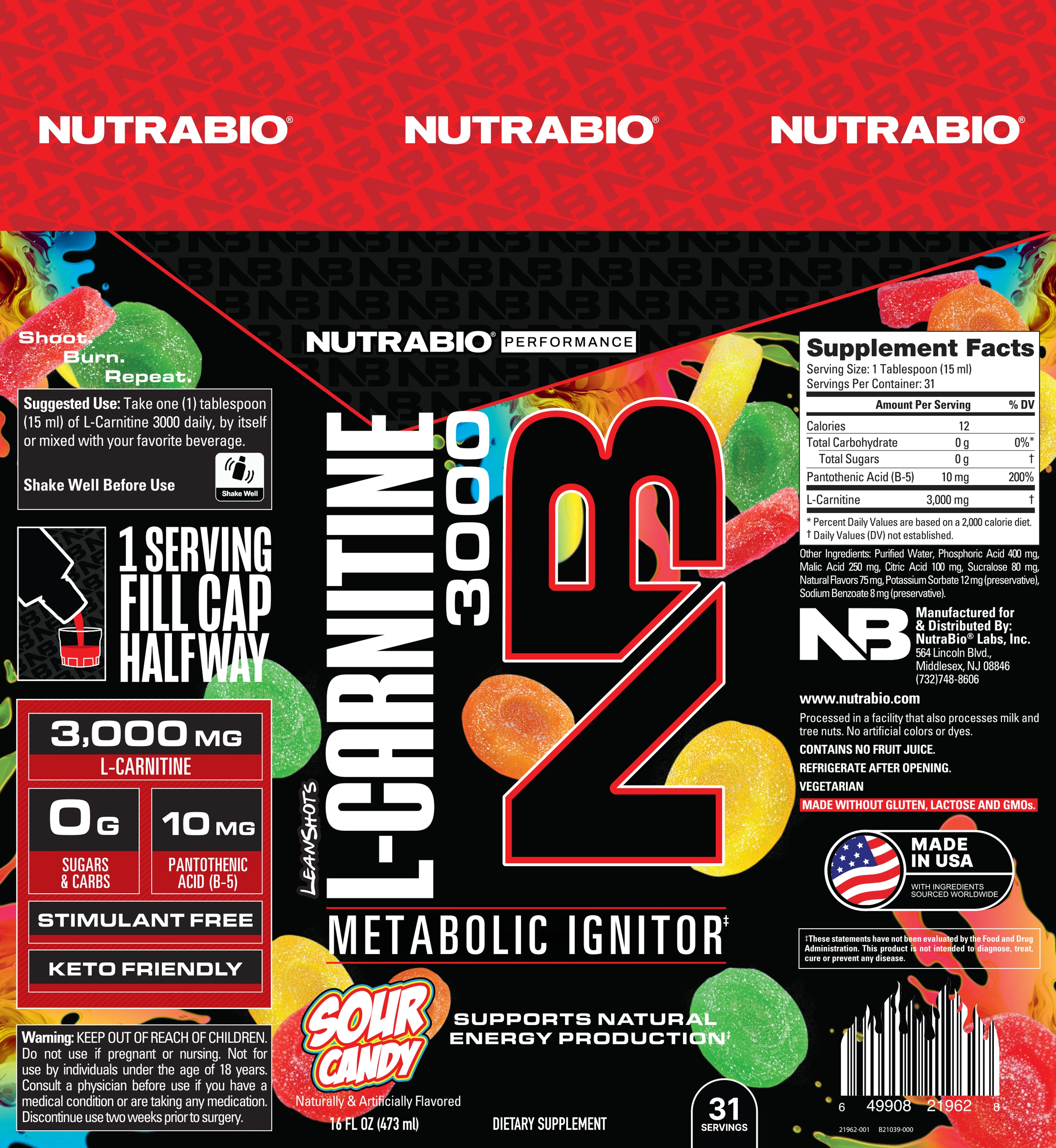 NutraBio | Leanshots | L-Carnitine 3000