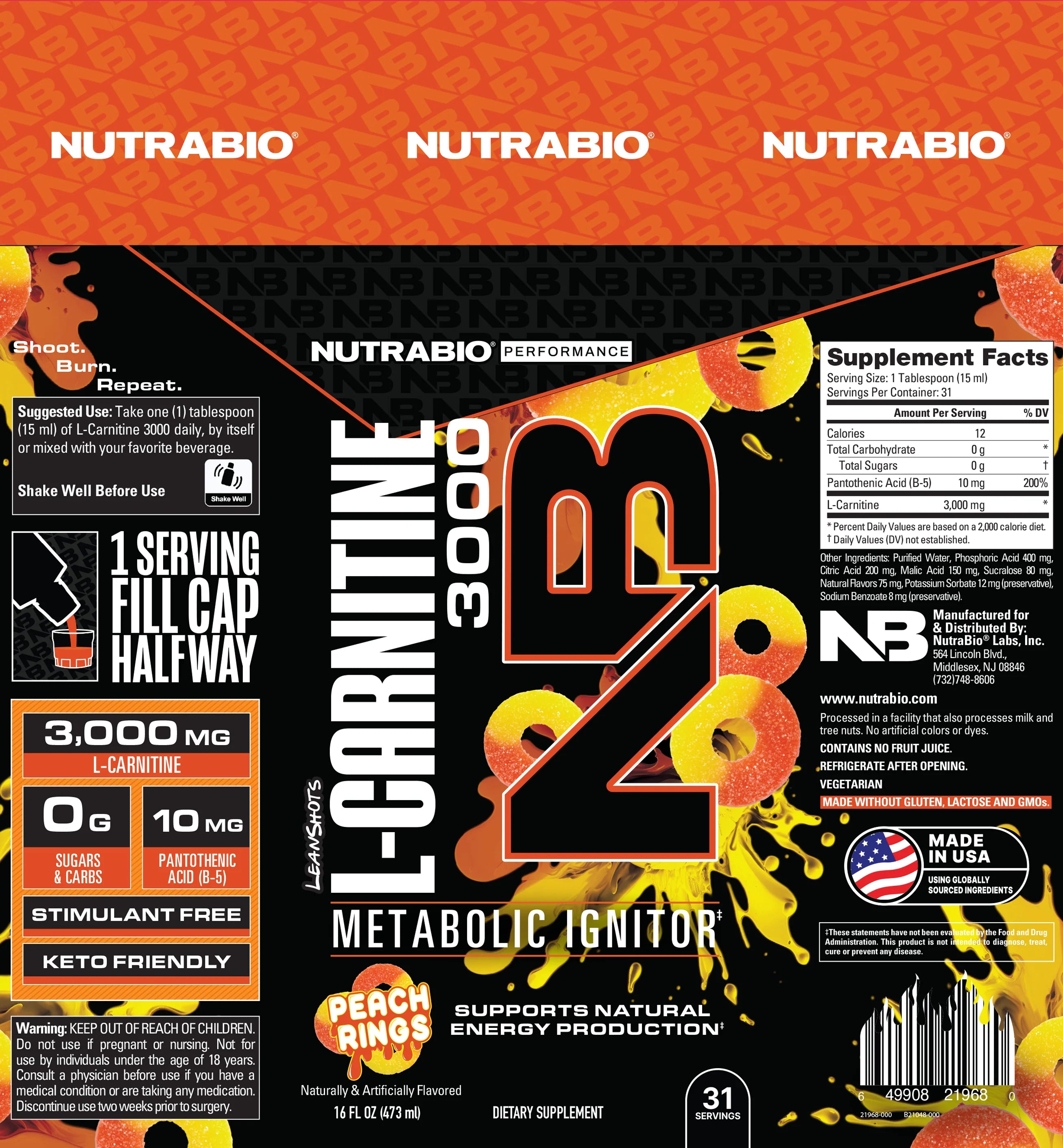 NutraBio | Leanshots | L-Carnitine 3000