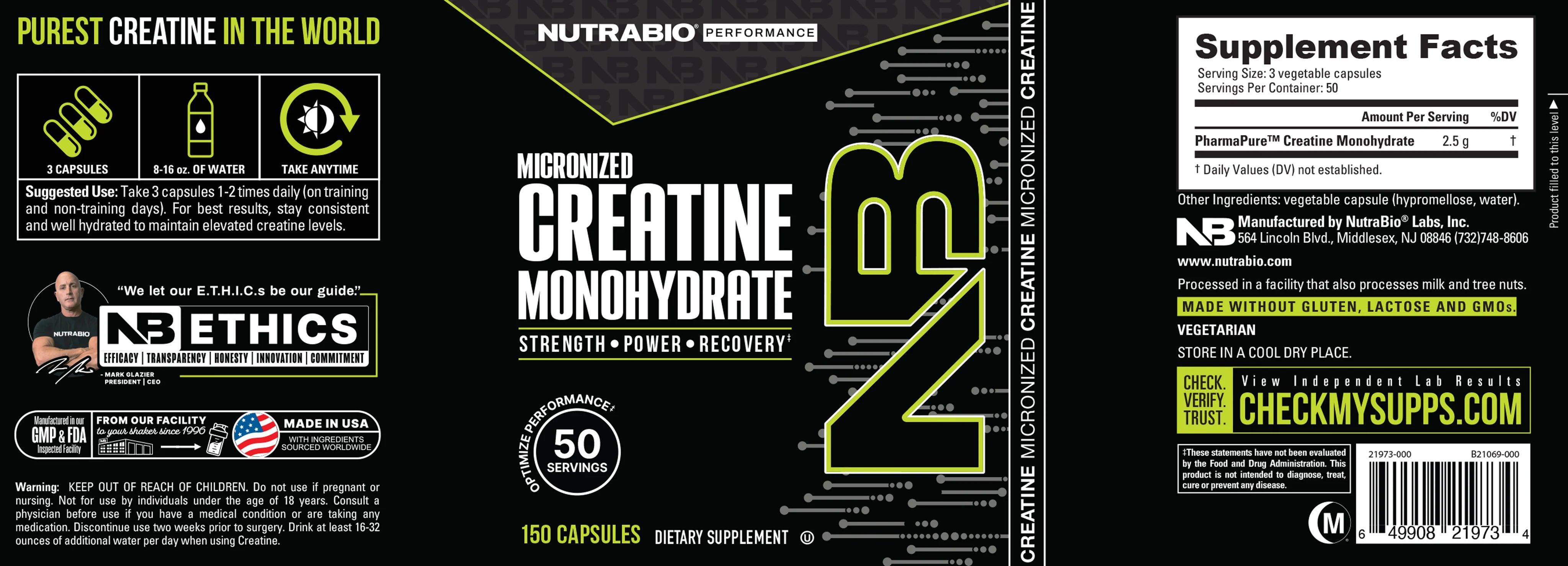 Nutra Bio | Micronized Creatine Monohydrate (Capsules)