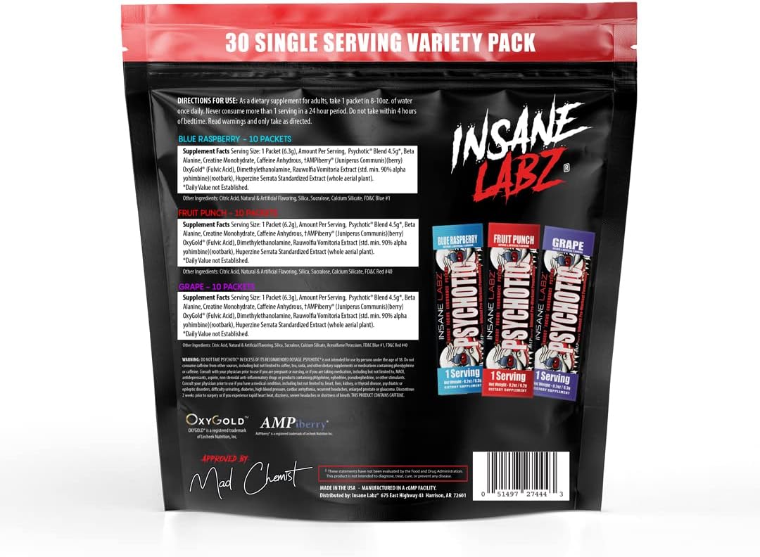 Insane Labz | Psychotic | Pre-Workout  30 single Variety Pack Pre-Workout