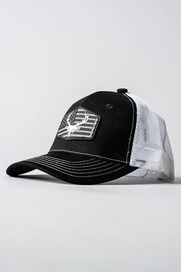 Bucked Up |  Flag Patch Hat (Black/White Logo)